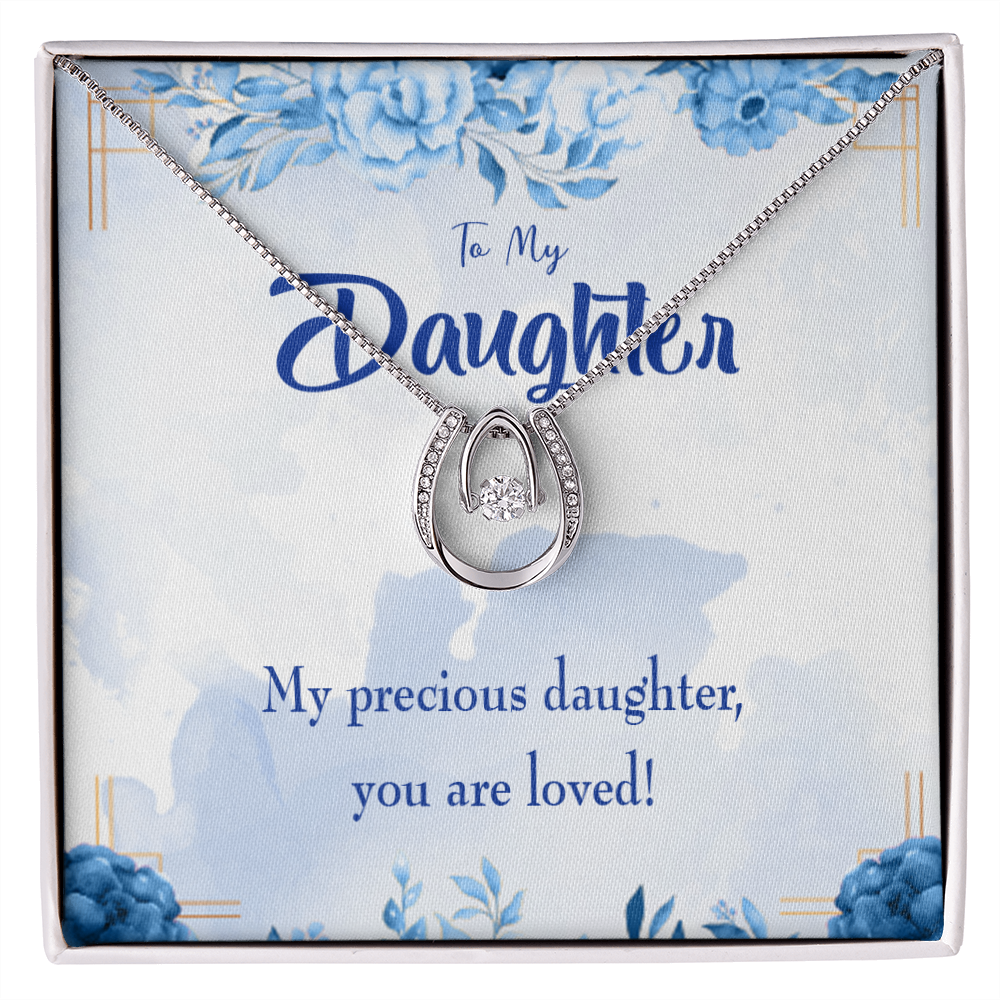 To my Precious Daughter Lucky Horseshoe Necklace Message Card 14k w CZ Crystals-Express Your Love Gifts