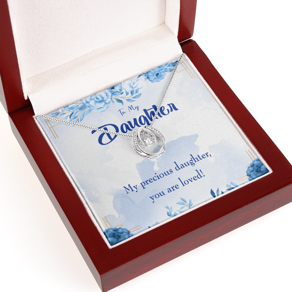 To my Precious Daughter Lucky Horseshoe Necklace Message Card 14k w CZ Crystals-Express Your Love Gifts
