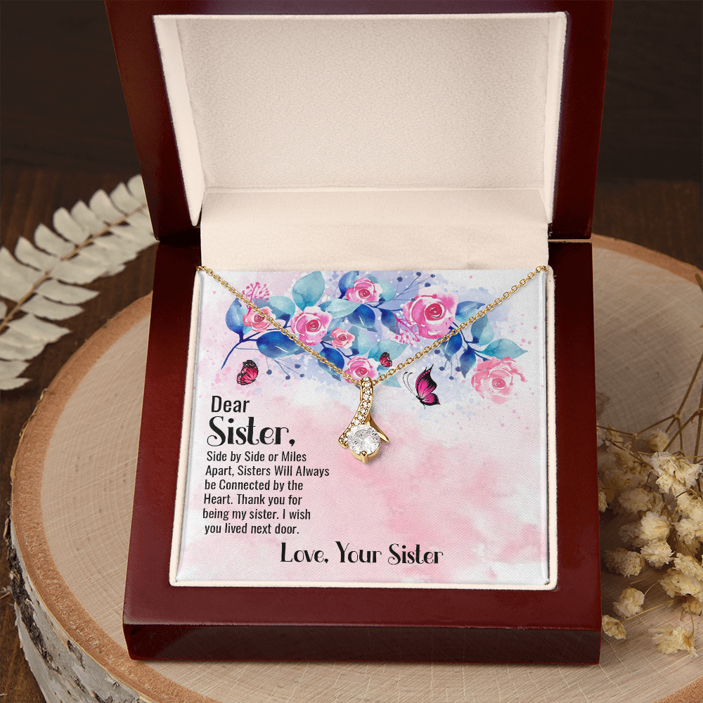 To My Sister Side by Side Alluring Ribbon Necklace Message Card-Express Your Love Gifts