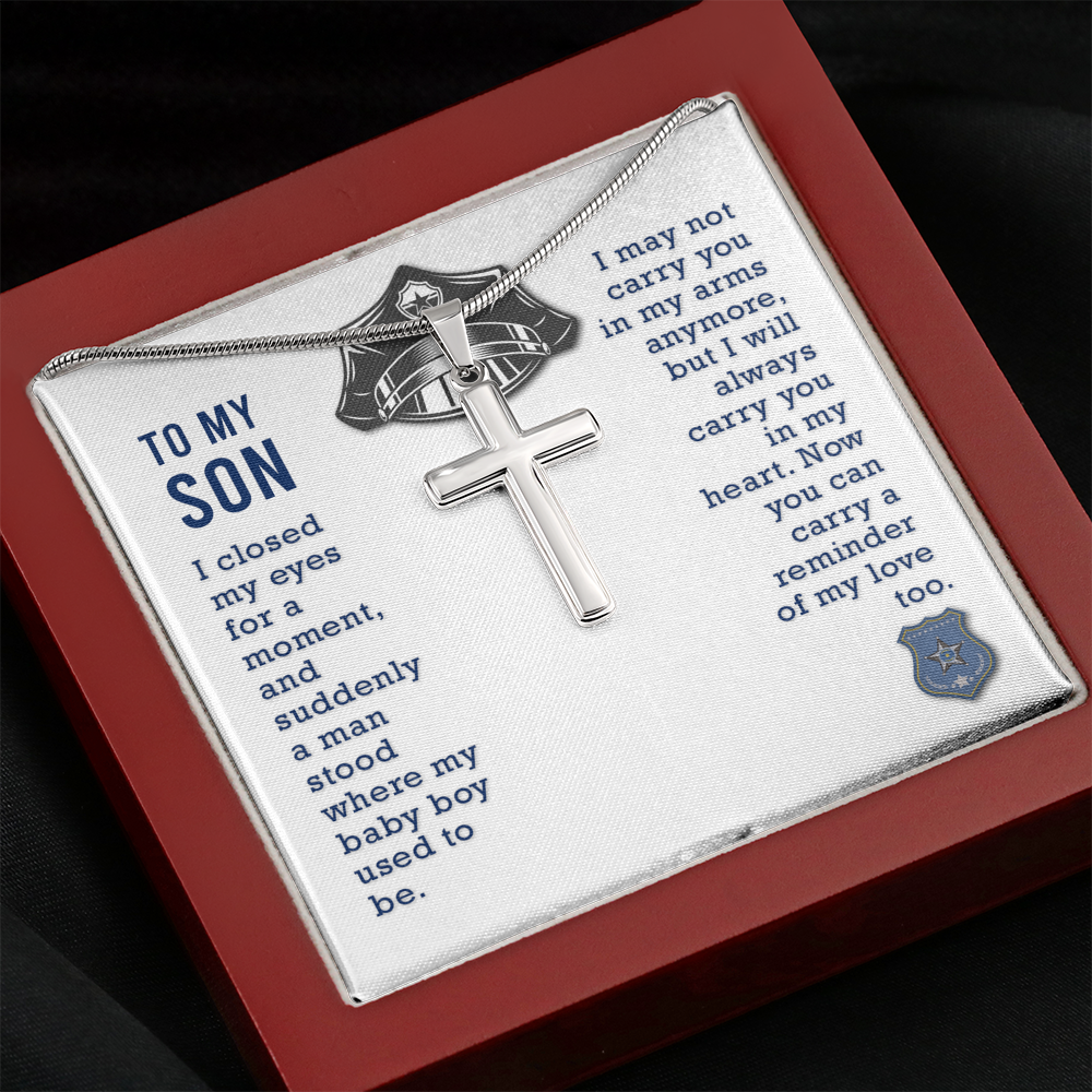 To My Son I Closed My Eyes Cross Card Necklace w Stainless Steel Pendant-Express Your Love Gifts