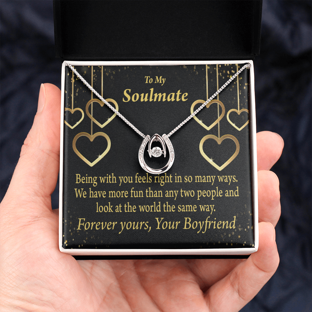 To My Soulmate Being With You Lucky Horseshoe Necklace Message Card 14k w CZ Crystals-Express Your Love Gifts