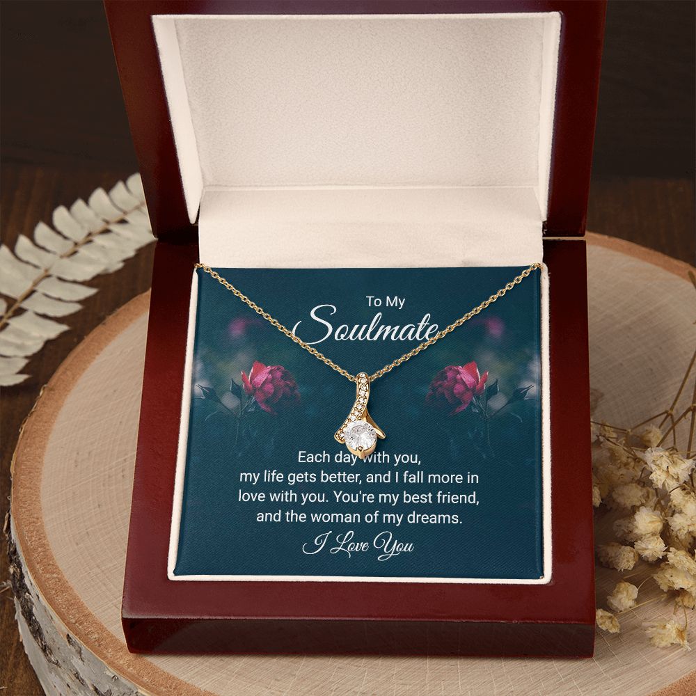 To My Soulmate Each Day With You Alluring Ribbon Necklace Message Card-Express Your Love Gifts