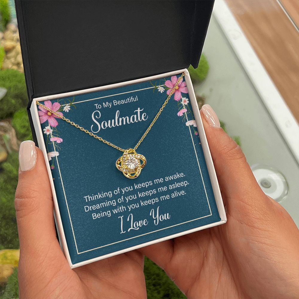To My Soulmate Thinking of You Keeps Me Awake Infinity Knot Necklace Message Card-Express Your Love Gifts