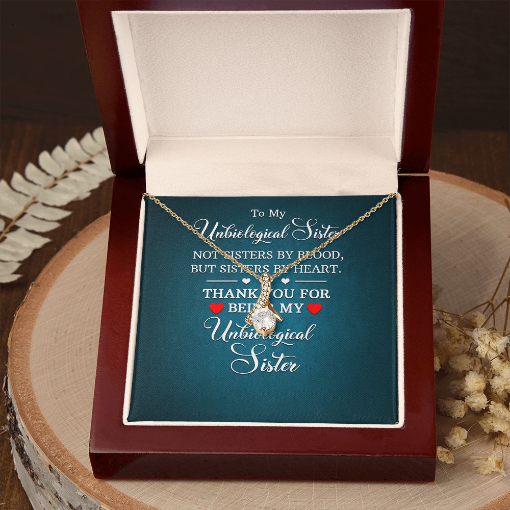 To My Unbiological Sister Not Sister by Blood Alluring Ribbon Necklace Message Card-Express Your Love Gifts