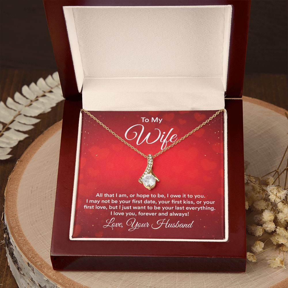 To My Wife All That I Am Alluring Ribbon Necklace Message Card-Express Your Love Gifts