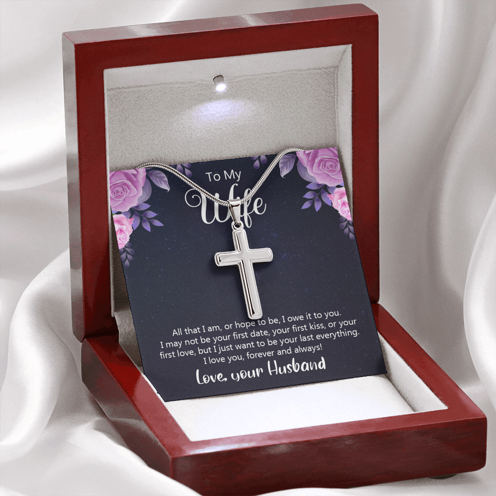 To My Wife All That I Am or Hope To Be Cross Card Necklace w Stainless Steel Pendant-Express Your Love Gifts