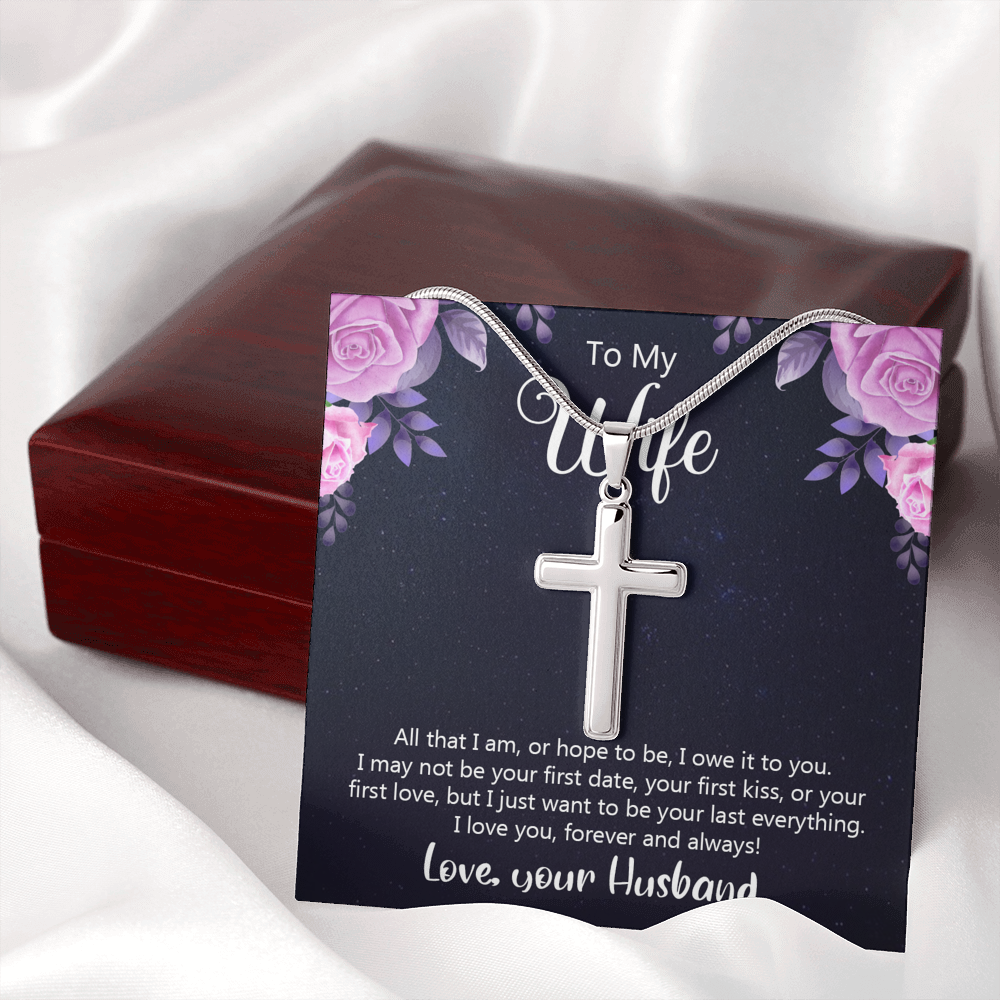 To My Wife All That I Am or Hope To Be Cross Card Necklace w Stainless Steel Pendant-Express Your Love Gifts