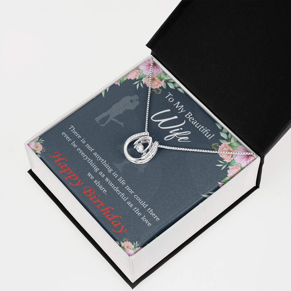 To My Wife Birthday Everything is Wonderful Lucky Horseshoe Necklace Message Card 14k w CZ Crystals-Express Your Love Gifts