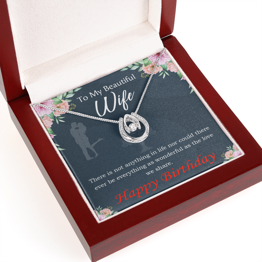 To My Wife Birthday Everything is Wonderful Lucky Horseshoe Necklace Message Card 14k w CZ Crystals-Express Your Love Gifts