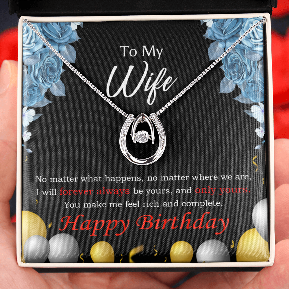 To My Wife Birthday Forever and Together Lucky Horseshoe Necklace Message Card 14k w CZ Crystals-Express Your Love Gifts