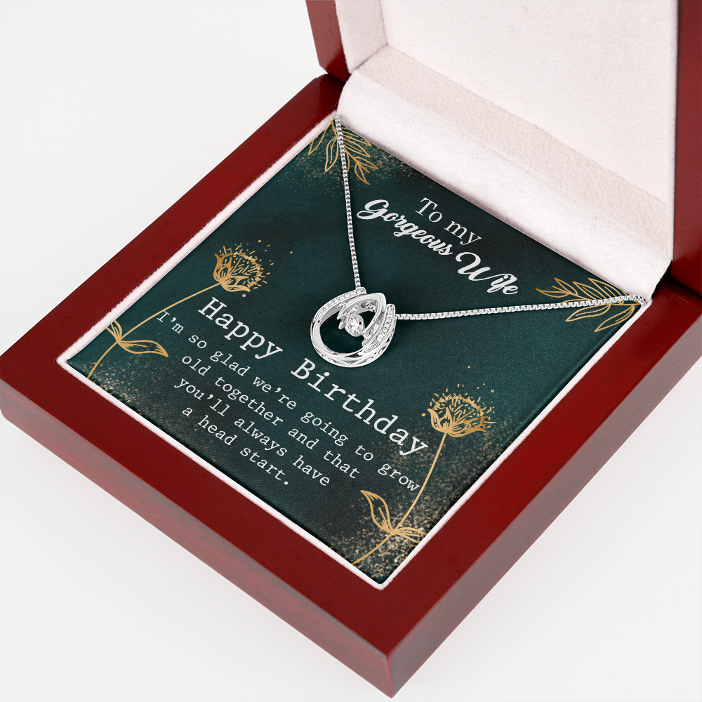 To My Wife Birthday Grow Old Together Lucky Horseshoe Necklace Message Card 14k w CZ Crystals-Express Your Love Gifts