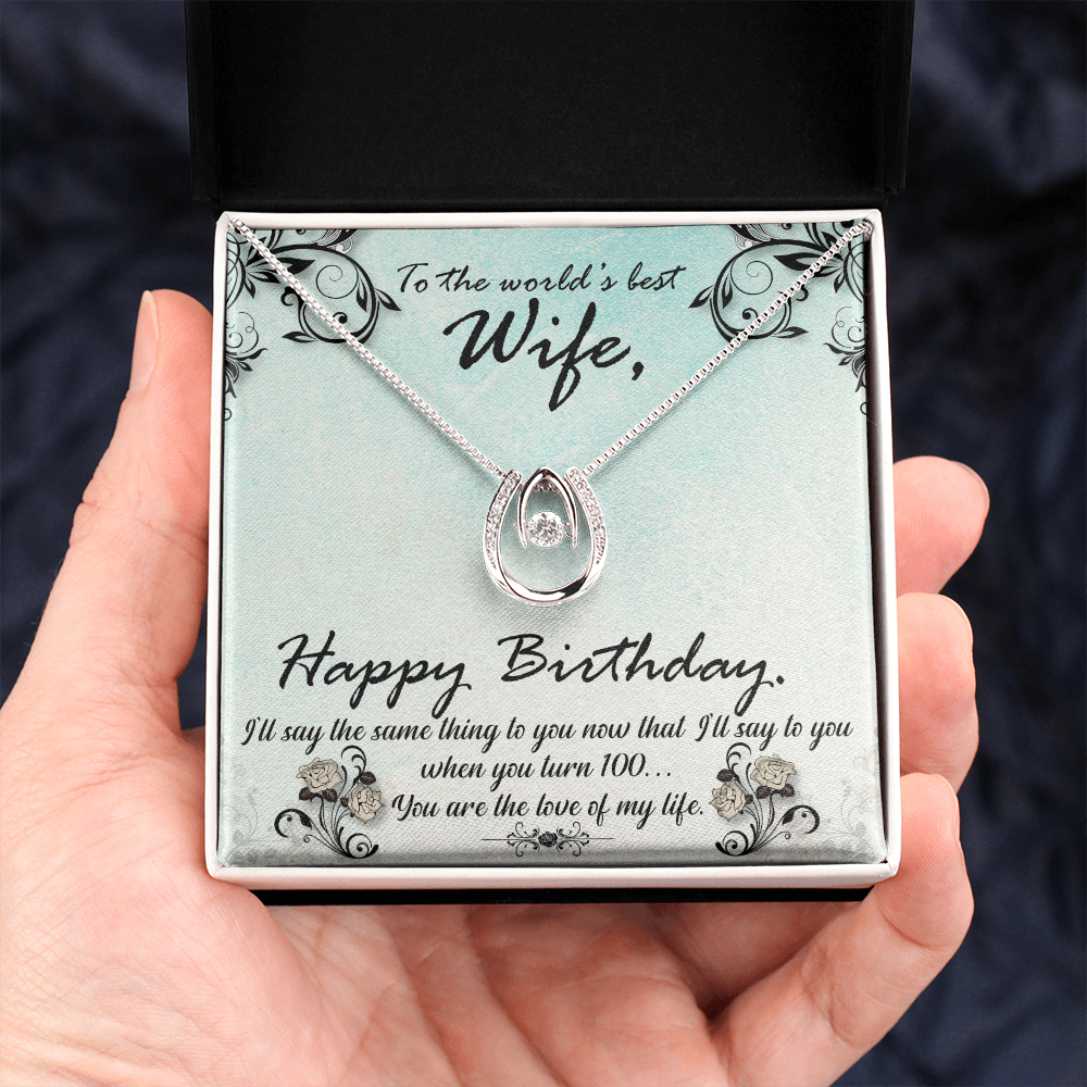 To My Wife Birthday Love of My Life Lucky Horseshoe Necklace Message Card 14k w CZ Crystals-Express Your Love Gifts