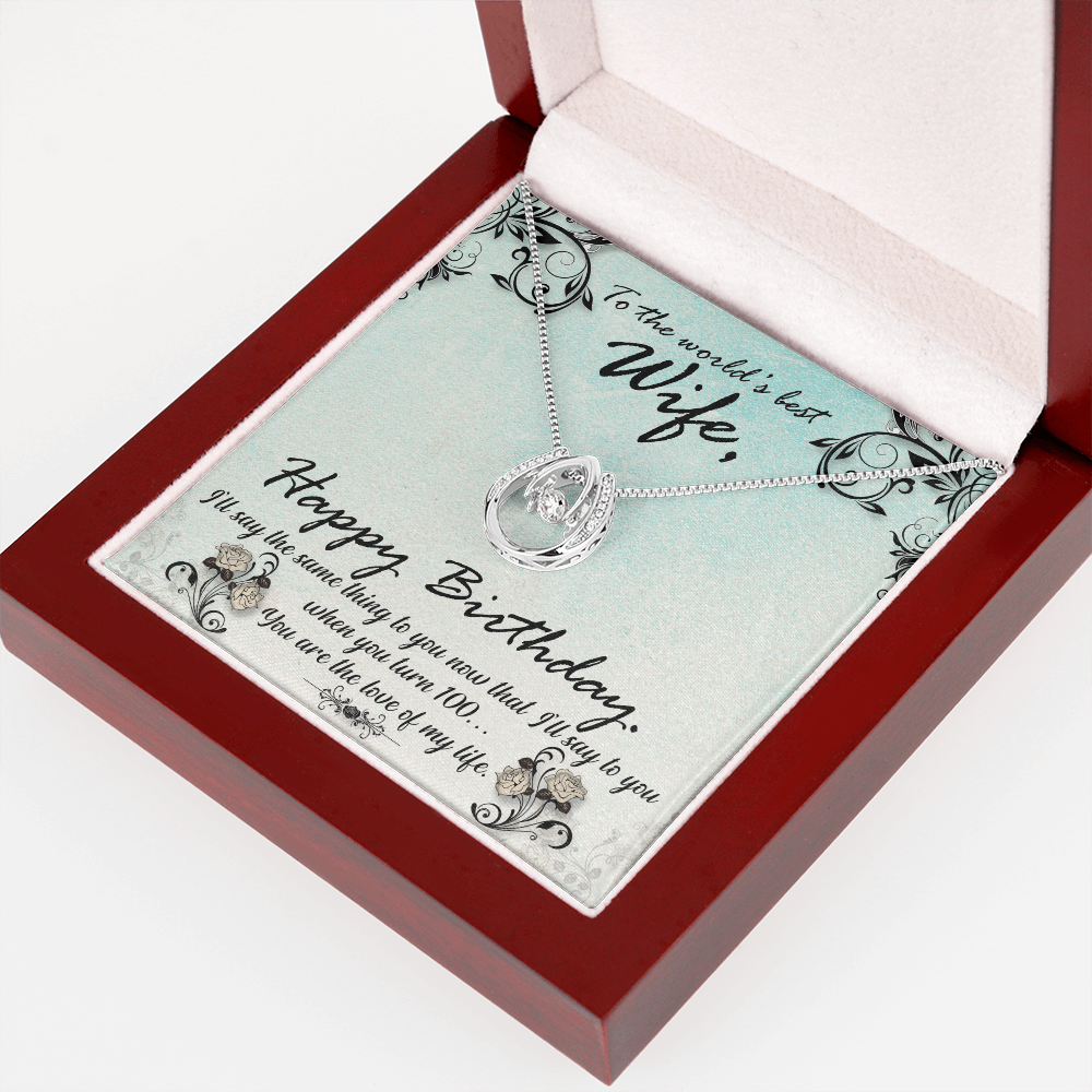 To My Wife Birthday Love of My Life Lucky Horseshoe Necklace Message Card 14k w CZ Crystals-Express Your Love Gifts