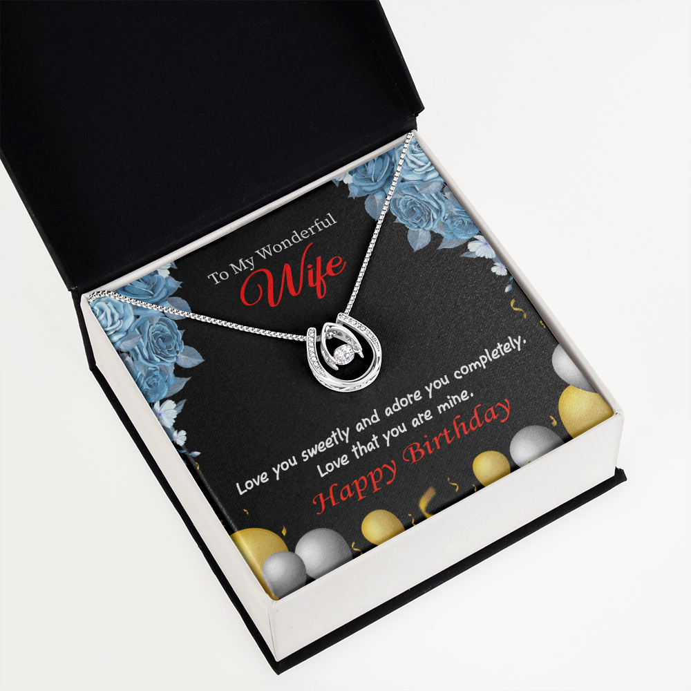 To My Wife Birthday Love You Sweetly Lucky Horseshoe Necklace Message Card 14k w CZ Crystals-Express Your Love Gifts