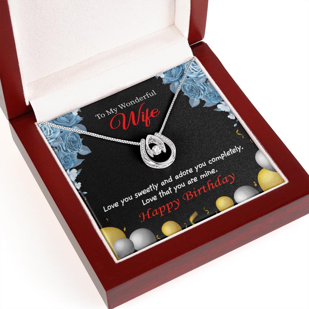To My Wife Birthday Love You Sweetly Lucky Horseshoe Necklace Message Card 14k w CZ Crystals-Express Your Love Gifts