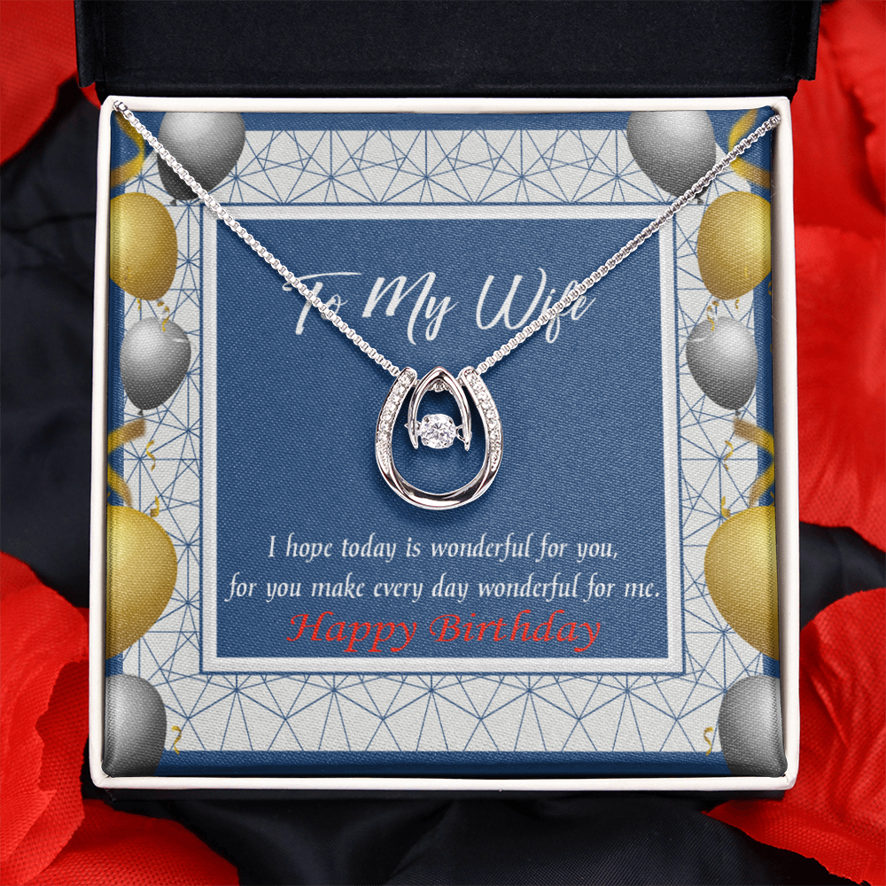 To My Wife Birthday You Are Wonderful Lucky Horseshoe Necklace Message Card 14k w CZ Crystals-Express Your Love Gifts