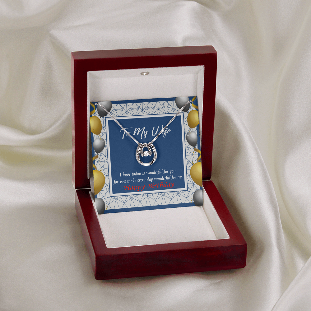 To My Wife Birthday You Are Wonderful Lucky Horseshoe Necklace Message Card 14k w CZ Crystals-Express Your Love Gifts