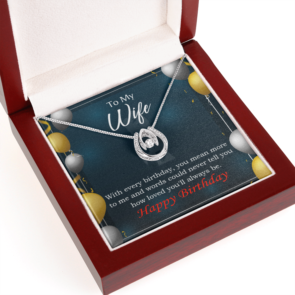 To My Wife Every Birthday Lucky Horseshoe Necklace Message Card 14k w CZ Crystals-Express Your Love Gifts