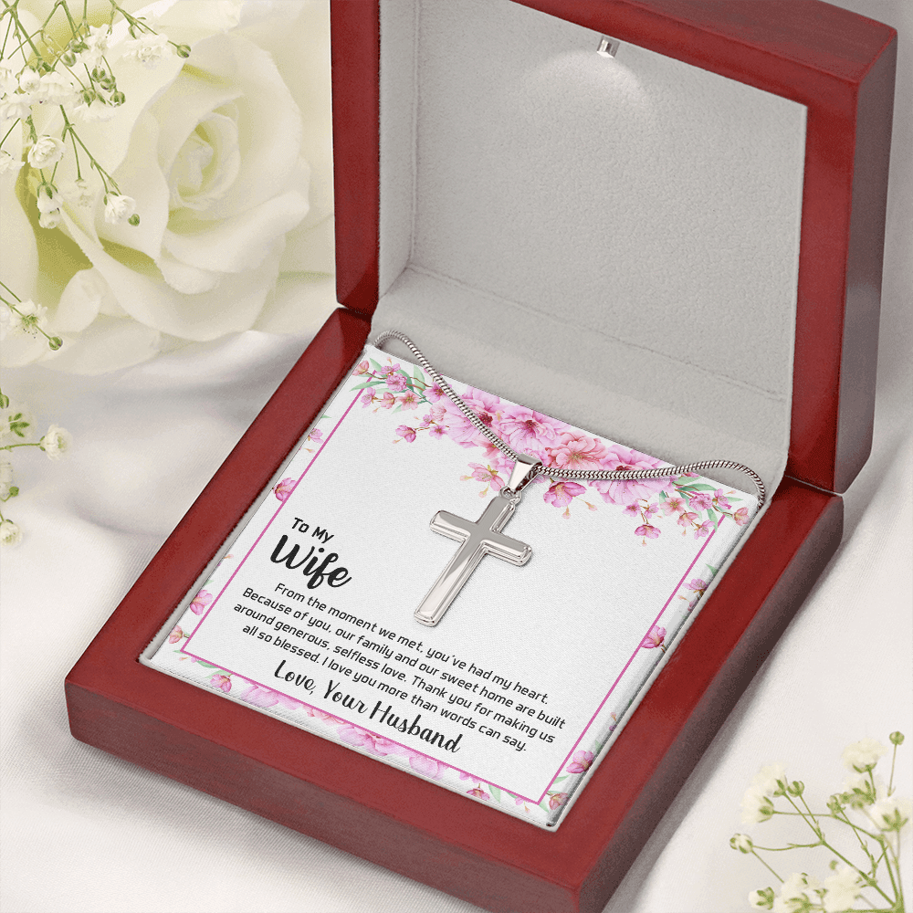 To My Wife From The Moment We Met Cross Card Necklace w Stainless Steel Pendant-Express Your Love Gifts