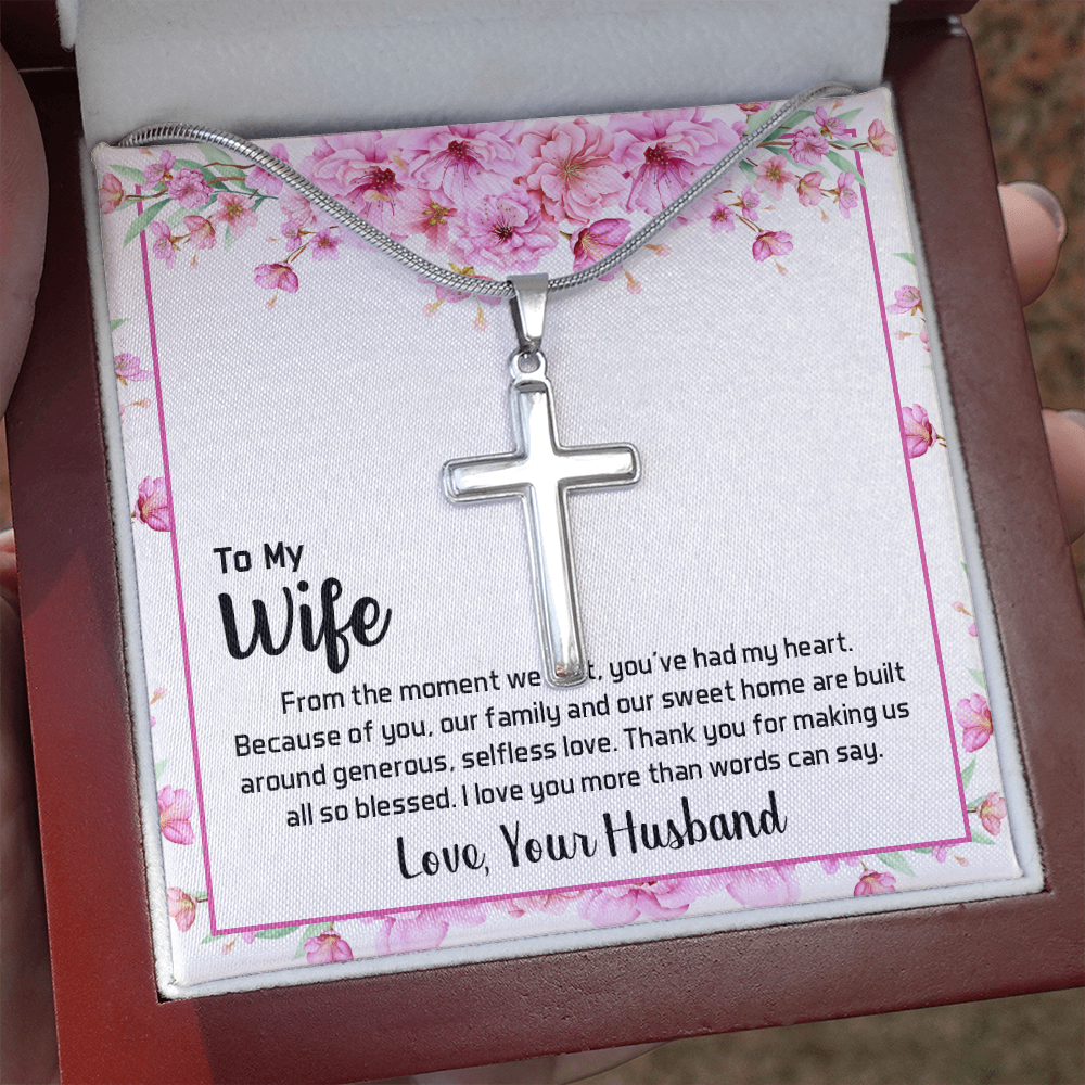 To My Wife From The Moment We Met Cross Card Necklace w Stainless Steel Pendant-Express Your Love Gifts