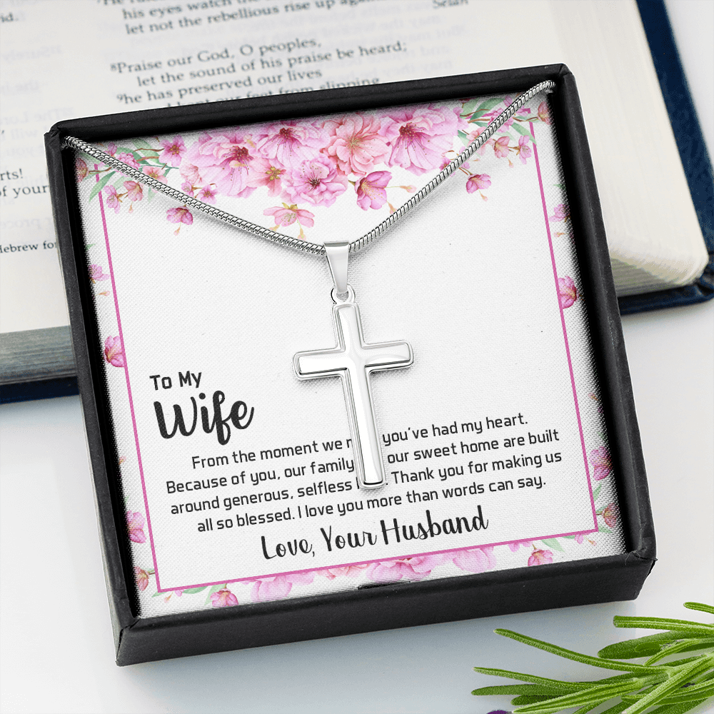 To My Wife From The Moment We Met Cross Card Necklace w Stainless Steel Pendant-Express Your Love Gifts