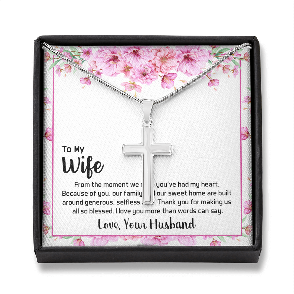To My Wife From The Moment We Met Cross Card Necklace w Stainless Steel Pendant-Express Your Love Gifts
