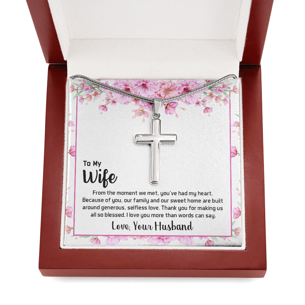 To My Wife From The Moment We Met Cross Card Necklace w Stainless Steel Pendant-Express Your Love Gifts