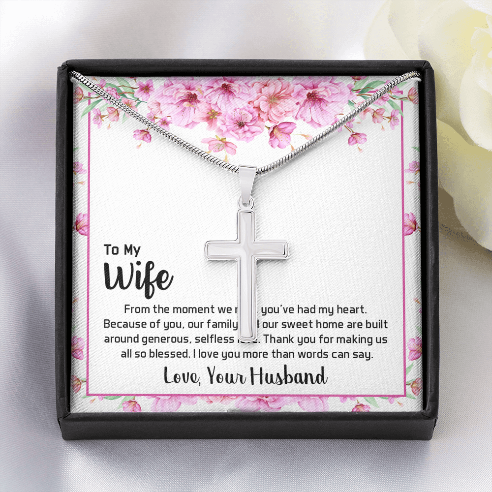 To My Wife From The Moment We Met Cross Card Necklace w Stainless Steel Pendant-Express Your Love Gifts