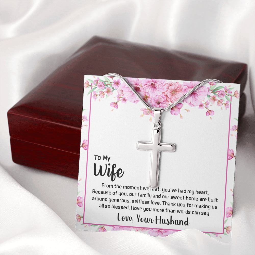 To My Wife From The Moment We Met Cross Card Necklace w Stainless Steel Pendant-Express Your Love Gifts