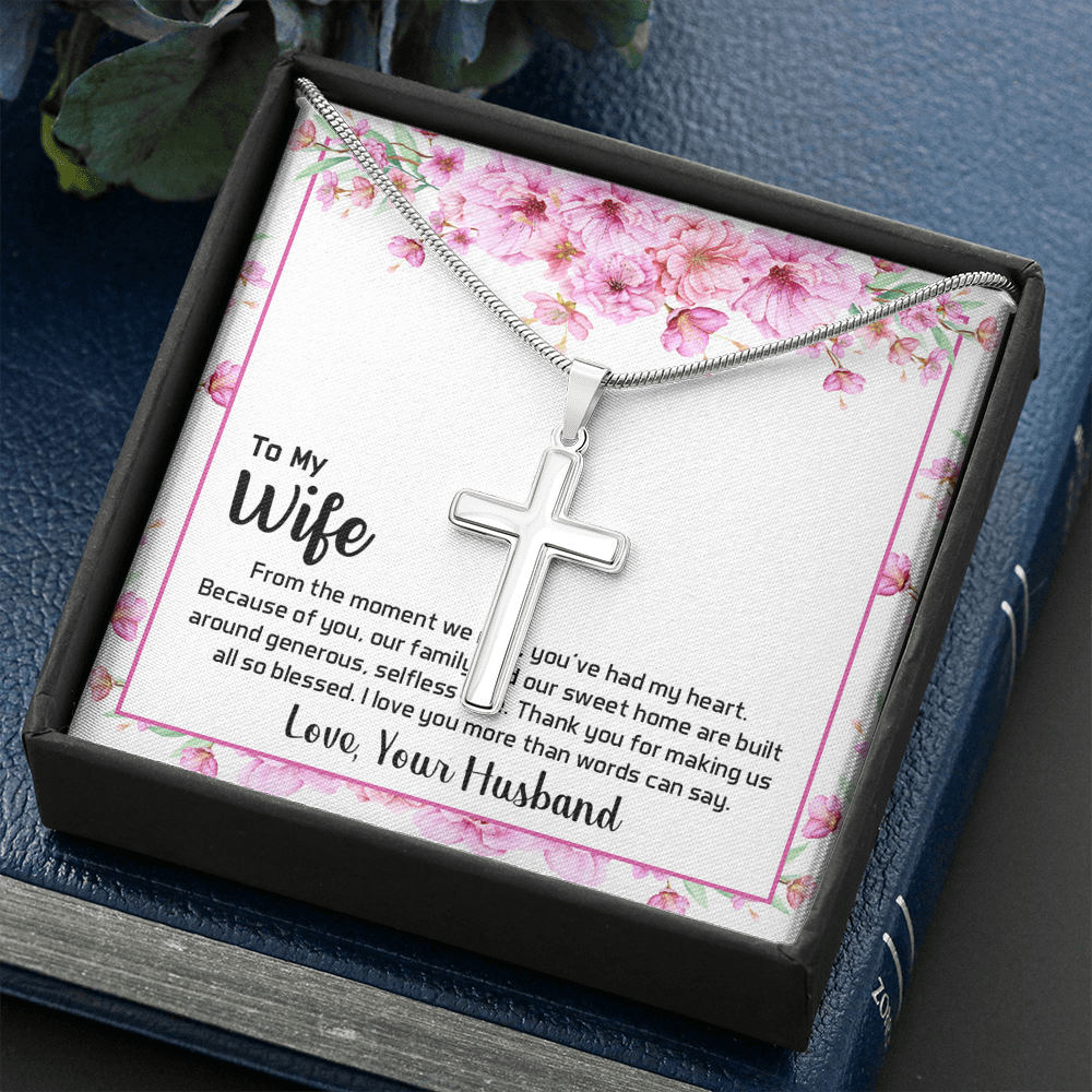 To My Wife From The Moment We Met Cross Card Necklace w Stainless Steel Pendant-Express Your Love Gifts
