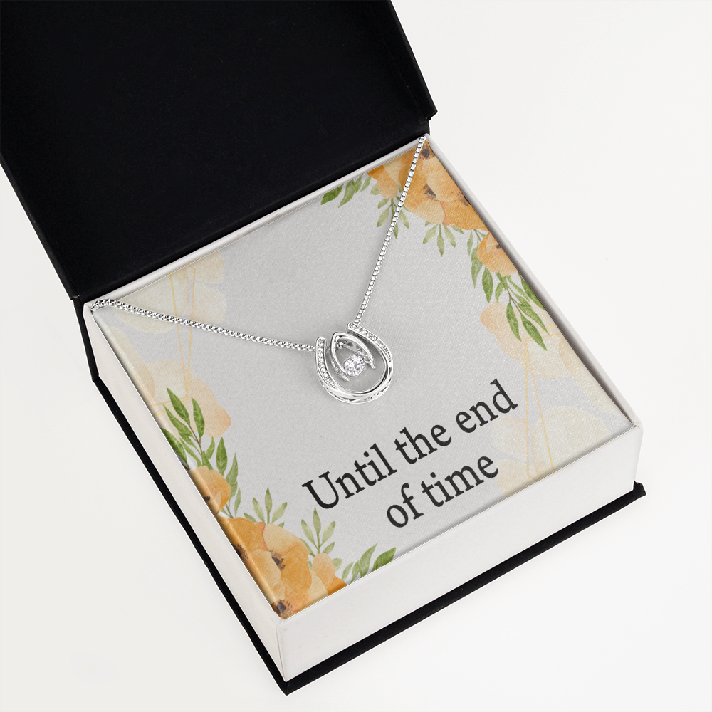 To My Wife Husband Until The End Of Time Lucky Horseshoe Necklace Message Card 14k w CZ Crystals-Express Your Love Gifts