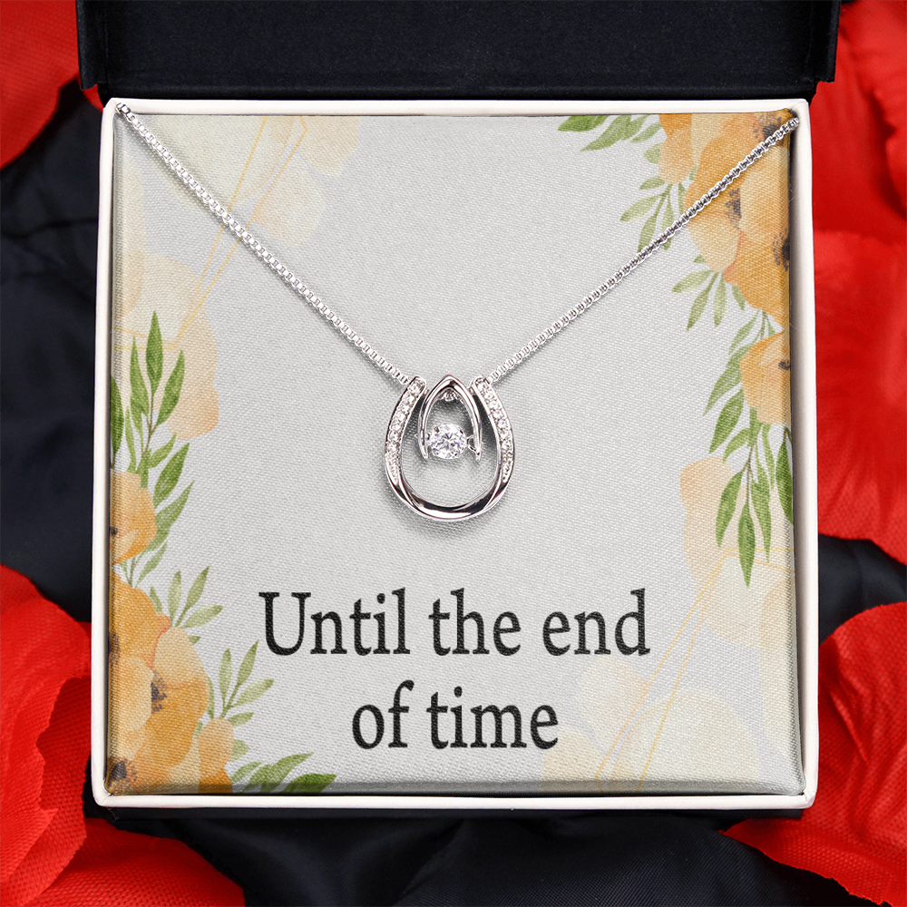 To My Wife Husband Until The End Of Time Lucky Horseshoe Necklace Message Card 14k w CZ Crystals-Express Your Love Gifts