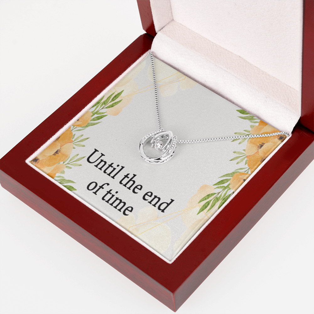 To My Wife Husband Until The End Of Time Lucky Horseshoe Necklace Message Card 14k w CZ Crystals-Express Your Love Gifts