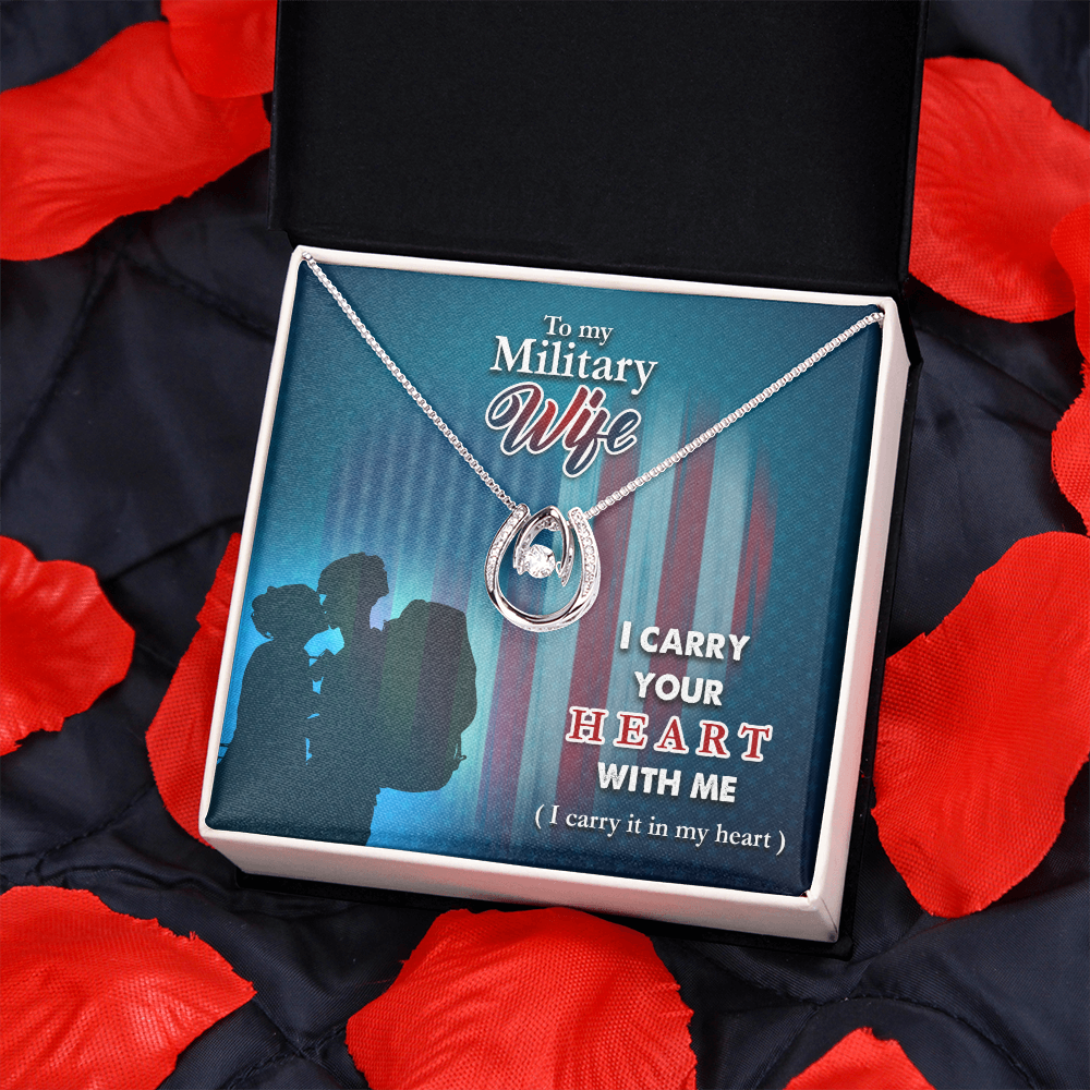 To My Wife I Carry Your Heart Lucky Horseshoe Necklace Message Card 14k w CZ Crystals-Express Your Love Gifts