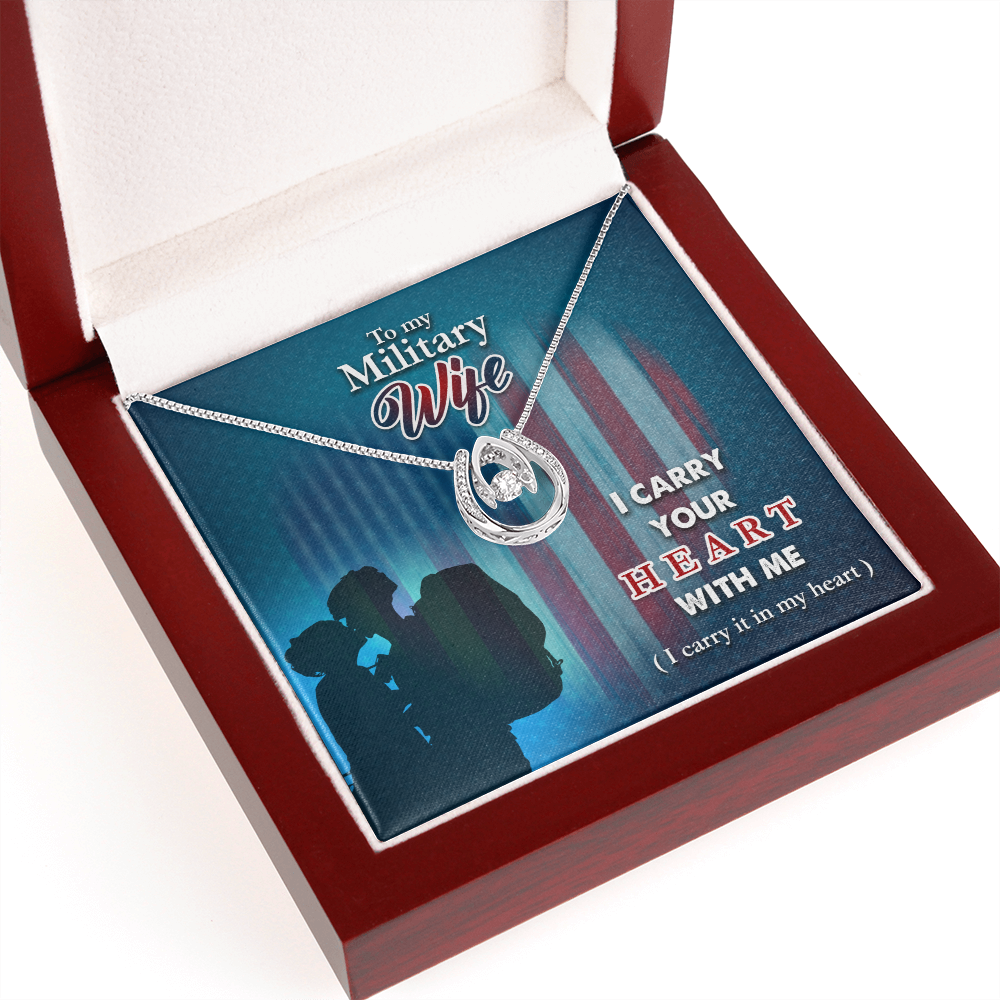 To My Wife I Carry Your Heart Lucky Horseshoe Necklace Message Card 14k w CZ Crystals-Express Your Love Gifts