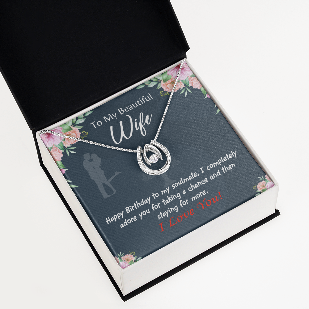 To My Wife I Completely Adore Lucky Horseshoe Necklace Message Card 14k w CZ Crystals-Express Your Love Gifts