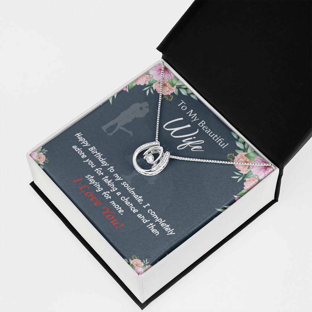 To My Wife I Completely Adore Lucky Horseshoe Necklace Message Card 14k w CZ Crystals-Express Your Love Gifts