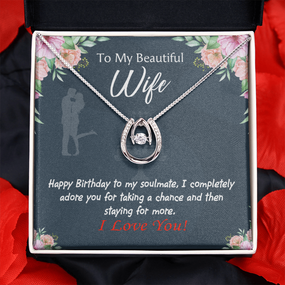 To My Wife I Completely Adore Lucky Horseshoe Necklace Message Card 14k w CZ Crystals-Express Your Love Gifts