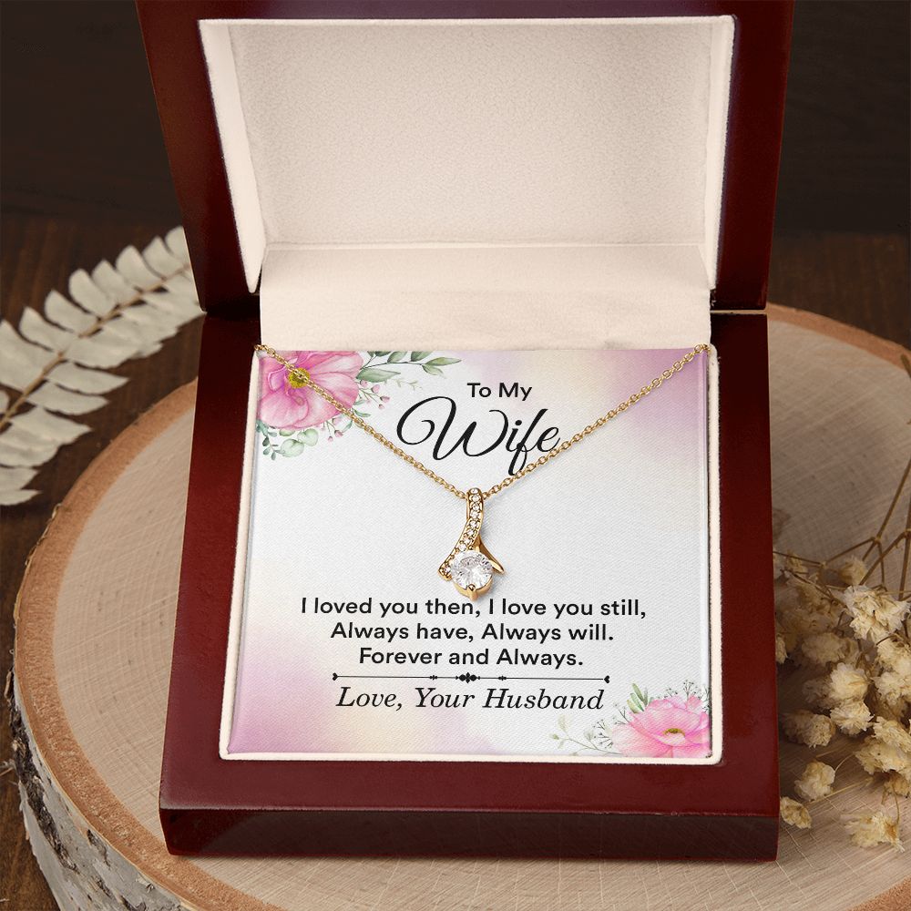 To My Wife I Love You Then Alluring Ribbon Necklace Message Card-Express Your Love Gifts