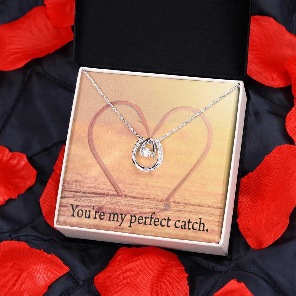 To My Wife My Perfect Catch Lucky Horseshoe Necklace Message Card 14k w CZ Crystals-Express Your Love Gifts