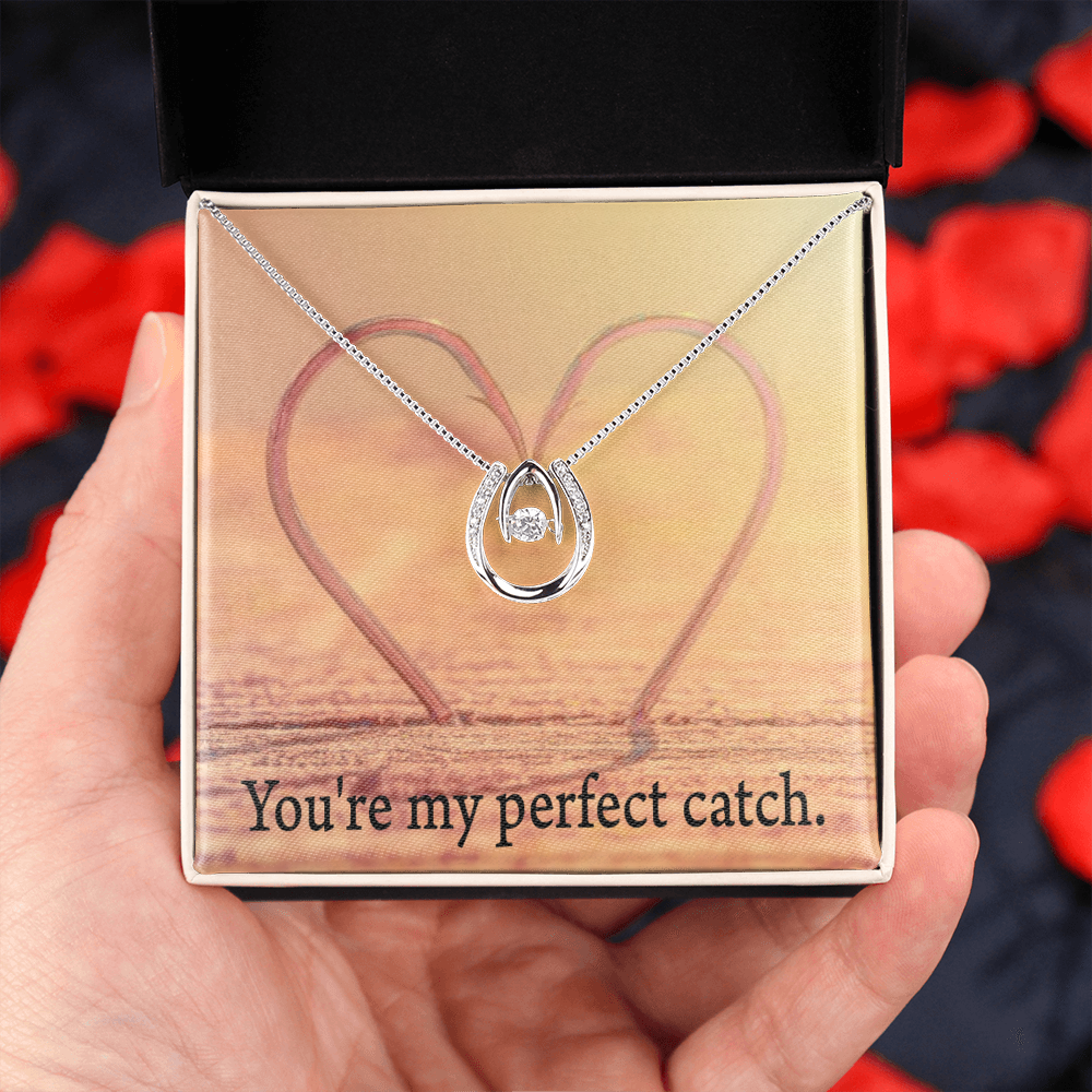 To My Wife My Perfect Catch Lucky Horseshoe Necklace Message Card 14k w CZ Crystals-Express Your Love Gifts