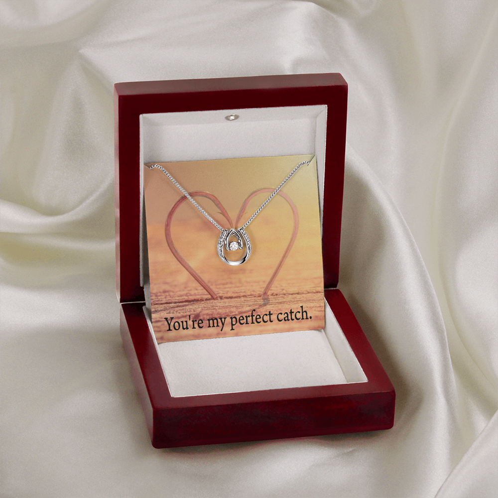 To My Wife My Perfect Catch Lucky Horseshoe Necklace Message Card 14k w CZ Crystals-Express Your Love Gifts