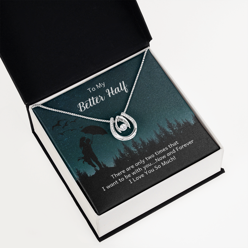 To My Wife Now and Forever Lucky Horseshoe Necklace Message Card 14k w CZ Crystals-Express Your Love Gifts