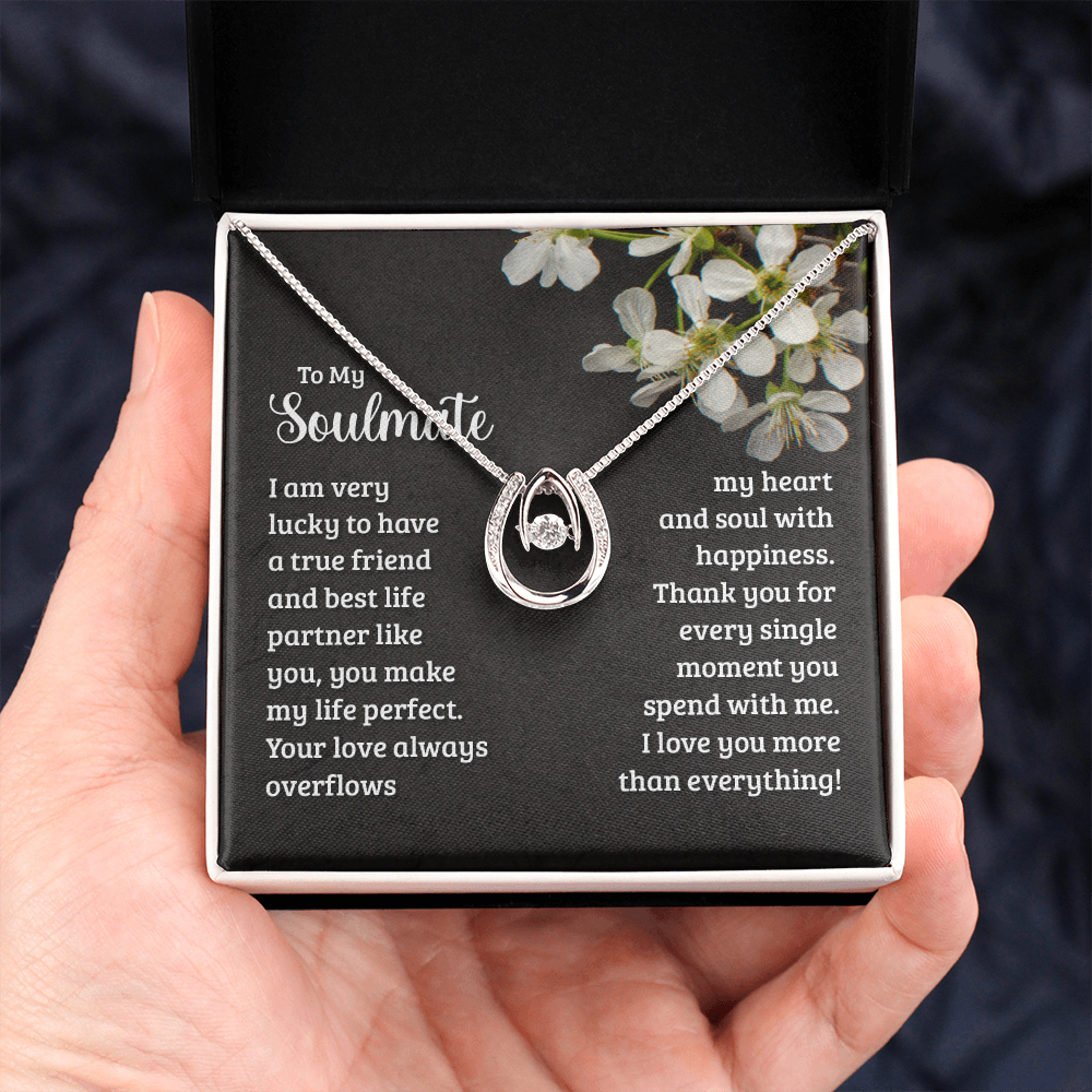 To My Wife Soulmate True Friend Lucky Horseshoe Necklace Message Card 14k w CZ Crystals-Express Your Love Gifts
