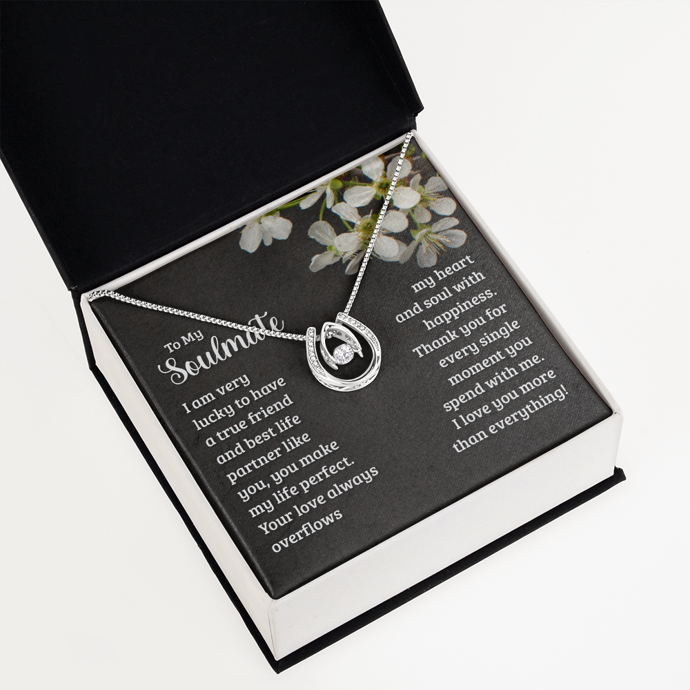 To My Wife Soulmate True Friend Lucky Horseshoe Necklace Message Card 14k w CZ Crystals-Express Your Love Gifts