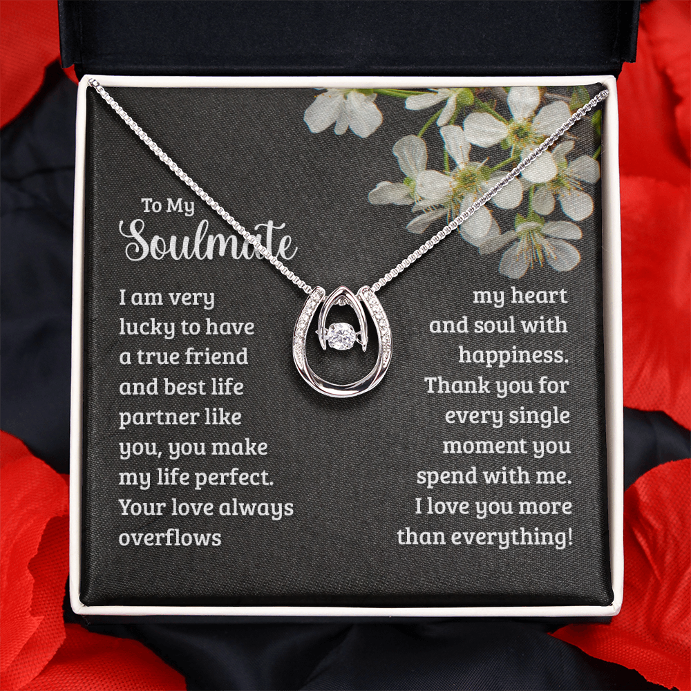 To My Wife Soulmate True Friend Lucky Horseshoe Necklace Message Card 14k w CZ Crystals-Express Your Love Gifts