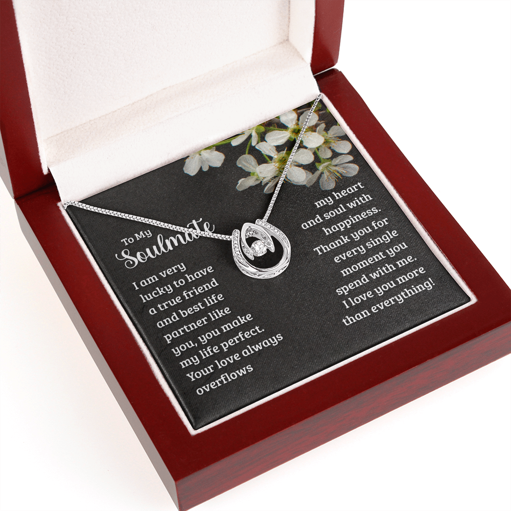 To My Wife Soulmate True Friend Lucky Horseshoe Necklace Message Card 14k w CZ Crystals-Express Your Love Gifts