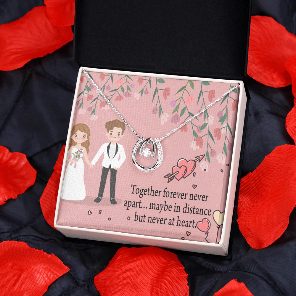 To My Wife Together Forever Lucky Horseshoe Necklace Message Card 14k w CZ Crystals-Express Your Love Gifts