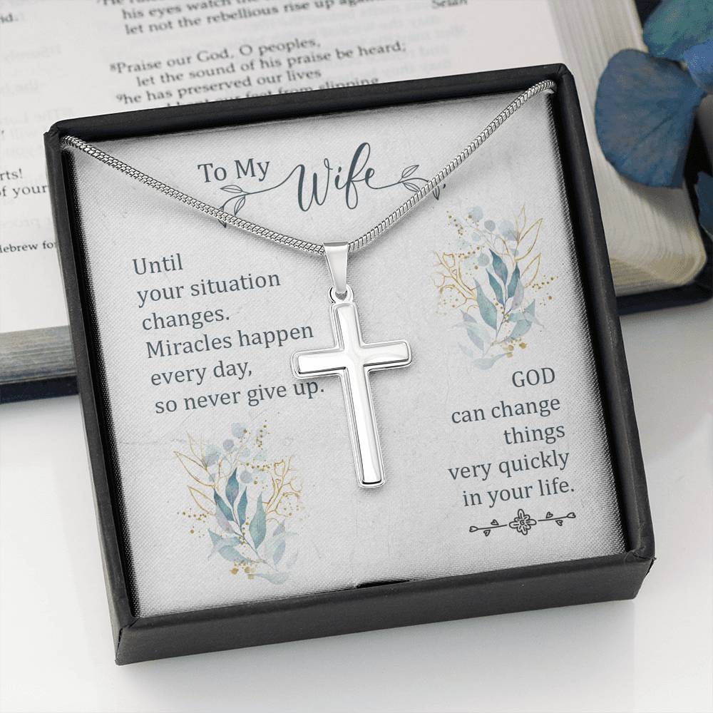 To My Wife Until Your Situation Change Cross Card Necklace w Stainless Steel Pendant-Express Your Love Gifts
