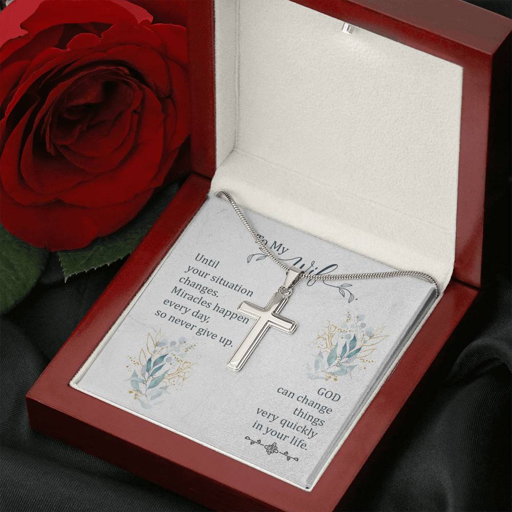 To My Wife Until Your Situation Change Cross Card Necklace w Stainless Steel Pendant-Express Your Love Gifts